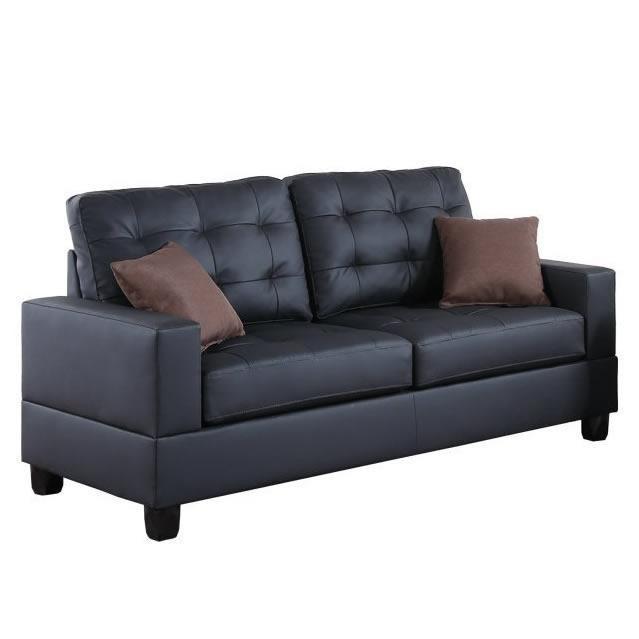 Living Room Furniture 2Pc Sofa Set Black Faux Leather Tufted Sofa Loveseat W Pillows Cushion Couch