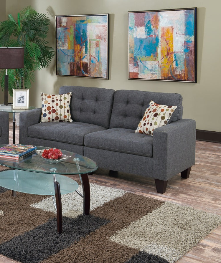Living Room Furniture 2Pc Sofa Set Blue Grey Polyfiber Tufted Sofa Loveseat W Pillows Cushion Couch Solid Pine