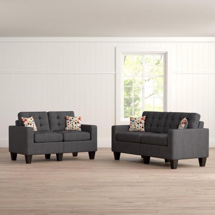 Living Room Furniture 2Pc Sofa Set Blue Grey Polyfiber Tufted Sofa Loveseat W Pillows Cushion Couch Solid Pine