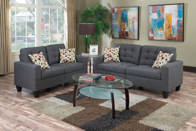 Living Room Furniture 2Pc Sofa Set Blue Grey Polyfiber Tufted Sofa Loveseat W Pillows Cushion Couch Solid Pine