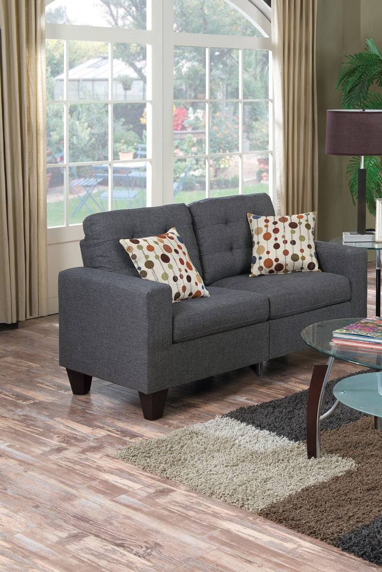 Living Room Furniture 2Pc Sofa Set Blue Grey Polyfiber Tufted Sofa Loveseat W Pillows Cushion Couch Solid Pine