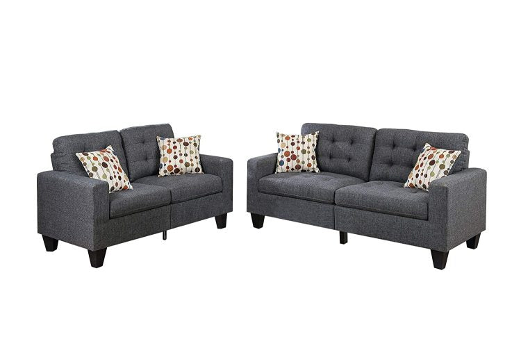Living Room Furniture 2Pc Sofa Set Blue Grey Polyfiber Tufted Sofa Loveseat W Pillows Cushion Couch Solid Pine