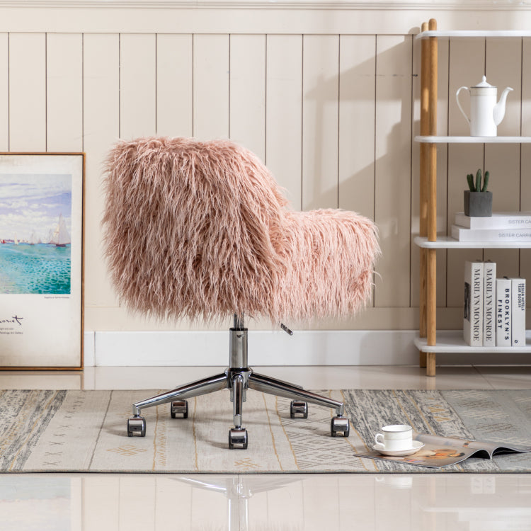 Hengming Modern Faux Fur Home Office Chair, Fluffy Chair For Girls, Makeup Vanity Chair