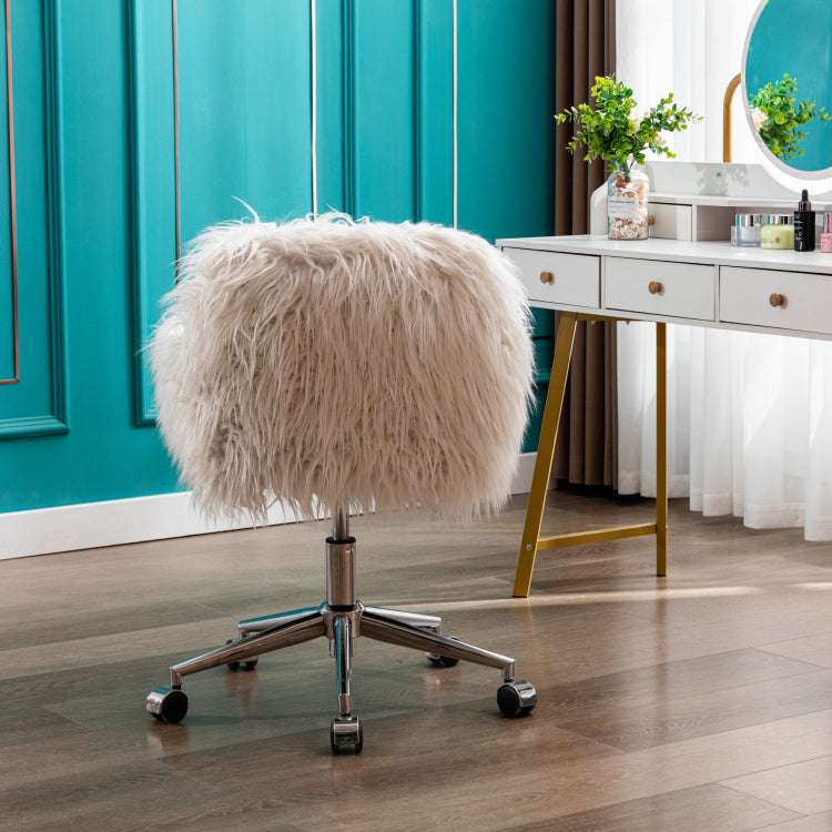 Hengming Modern Faux Fur Home Office Chair, Fluffy Chair For Girls, Makeup Vanity Chair