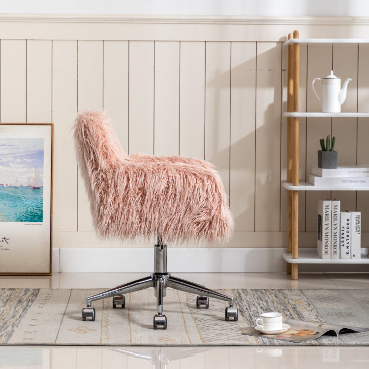 Hengming Modern Faux Fur Home Office Chair, Fluffy Chair For Girls, Makeup Vanity Chair