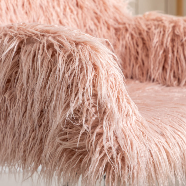 Hengming Modern Faux Fur Home Office Chair, Fluffy Chair For Girls, Makeup Vanity Chair
