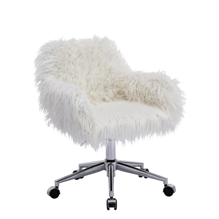 Hengming Modern Faux Fur Home Office Chair, Fluffy Chair For Girls, Makeup Vanity Chair
