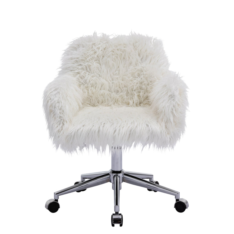 Hengming Modern Faux Fur Home Office Chair, Fluffy Chair For Girls, Makeup Vanity Chair