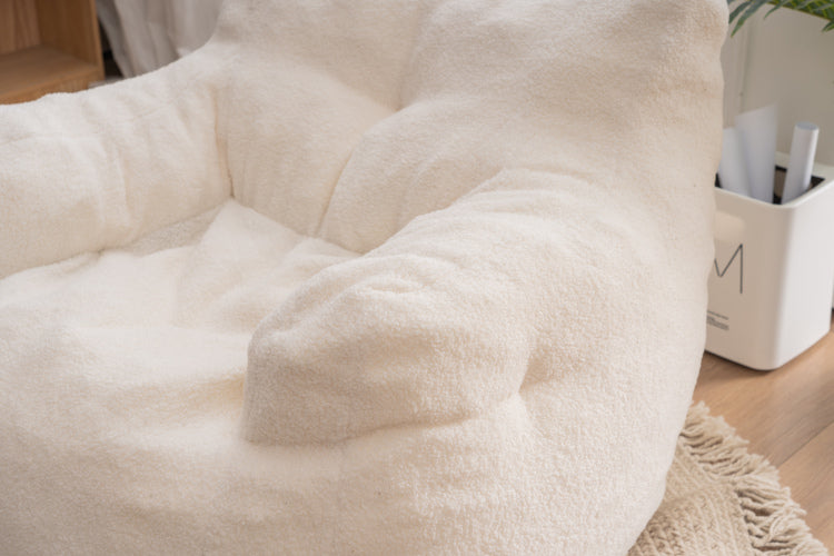 010 Soft Teddy Fabric Tufted Foam Bean Bag Chair With Teddy Fabric Ivory White