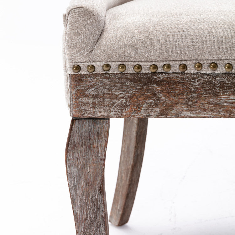 Ultra Side Dining Chair Thickened Fabric Chairs With Neutrally Toned Solid Wood Legs Bronze Nail Head Set Of 2 Beige