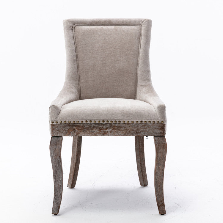 Ultra Side Dining Chair Thickened Fabric Chairs With Neutrally Toned Solid Wood Legs Bronze Nail Head Set Of 2 Beige