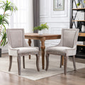 Ultra Side Dining Chair Thickened Fabric Chairs With Neutrally Toned Solid Wood Legs Bronze Nail Head Set Of 2 Beige