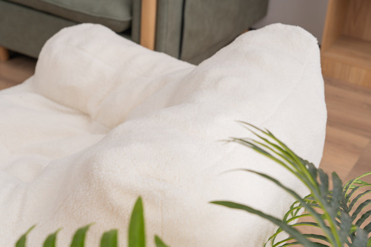 010 Soft Teddy Fabric Tufted Foam Bean Bag Chair With Teddy Fabric Ivory White