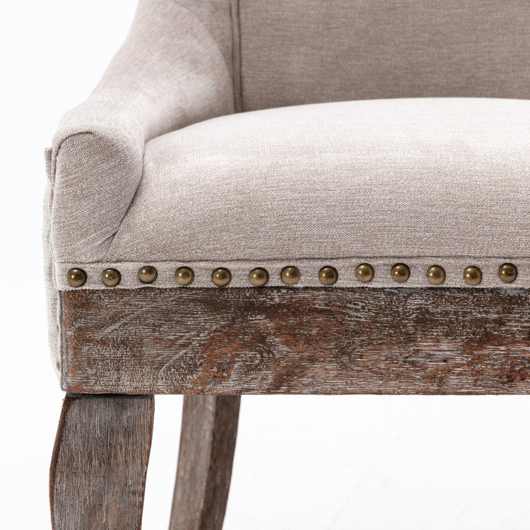 Ultra Side Dining Chair Thickened Fabric Chairs With Neutrally Toned Solid Wood Legs Bronze Nail Head Set Of 2 Beige