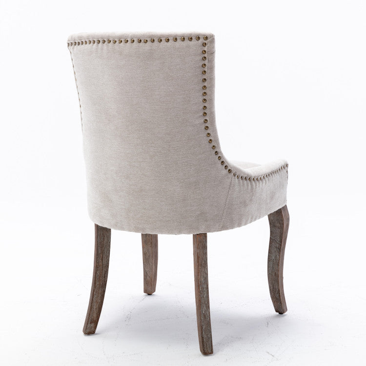 Ultra Side Dining Chair Thickened Fabric Chairs With Neutrally Toned Solid Wood Legs Bronze Nail Head Set Of 2 Beige