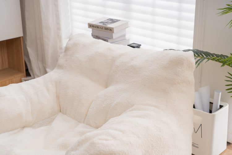 010 Soft Teddy Fabric Tufted Foam Bean Bag Chair With Teddy Fabric Ivory White