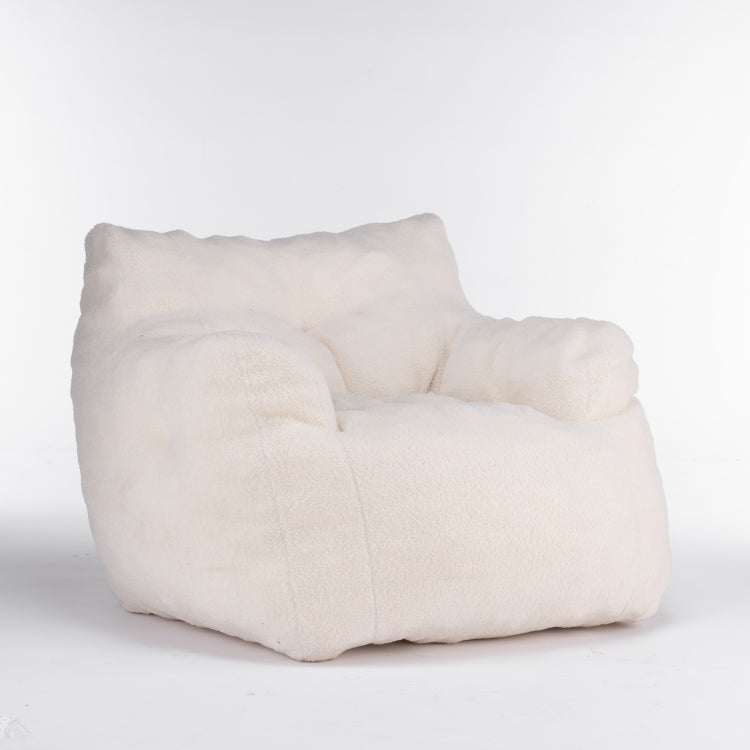 010 Soft Teddy Fabric Tufted Foam Bean Bag Chair With Teddy Fabric Ivory White