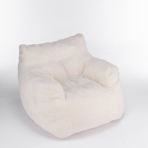 010 Soft Teddy Fabric Tufted Foam Bean Bag Chair With Teddy Fabric Ivory White