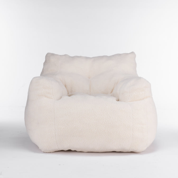 010 Soft Teddy Fabric Tufted Foam Bean Bag Chair With Teddy Fabric Ivory White
