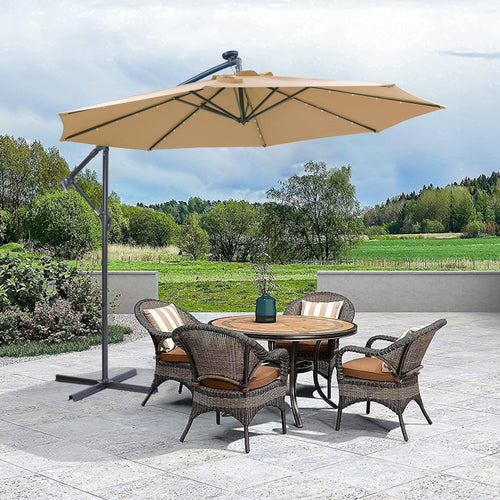 10 Ft Solar Led Patio Outdoor Umbrella Hanging Cantilever Umbrella Offset Umbrella Easy Open Adustment With 32 Led Lights Taupe
