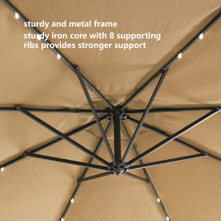 10 Ft Solar Led Patio Outdoor Umbrella Hanging Cantilever Umbrella Offset Umbrella Easy Open Adustment With 32 Led Lights Taupe