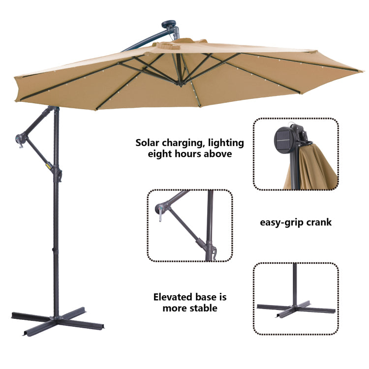 10 Ft Solar Led Patio Outdoor Umbrella Hanging Cantilever Umbrella Offset Umbrella Easy Open Adustment With 32 Led Lights Taupe