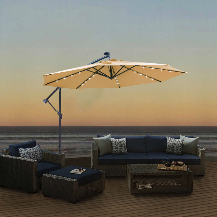 10 Ft Solar Led Patio Outdoor Umbrella Hanging Cantilever Umbrella Offset Umbrella Easy Open Adustment With 32 Led Lights Taupe