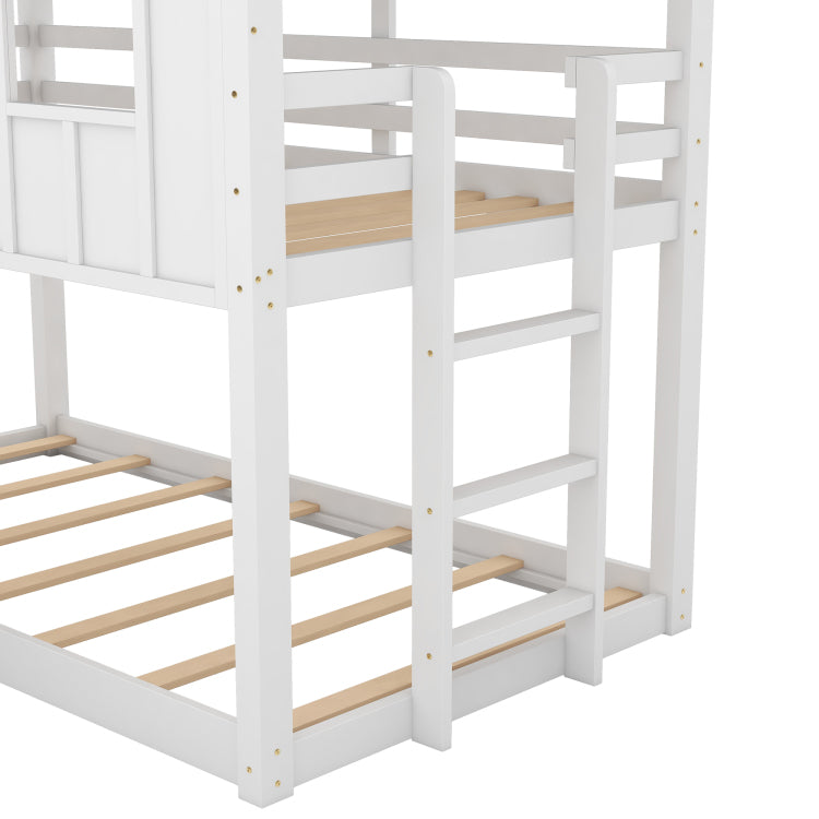 Twin Over Twin House Bunk Bed With Slide And Windows,White Old Sku:Gx000920Aak 1,Sm000920Aak