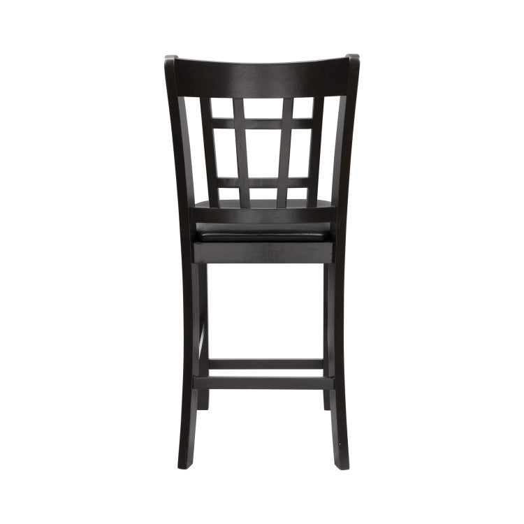 Classic Style Counter Height Chairs 2Pc Dark Cherry Finish Faux Leather Upholstery Dining Furniture