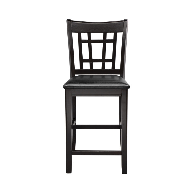 Classic Style Counter Height Chairs 2Pc Dark Cherry Finish Faux Leather Upholstery Dining Furniture