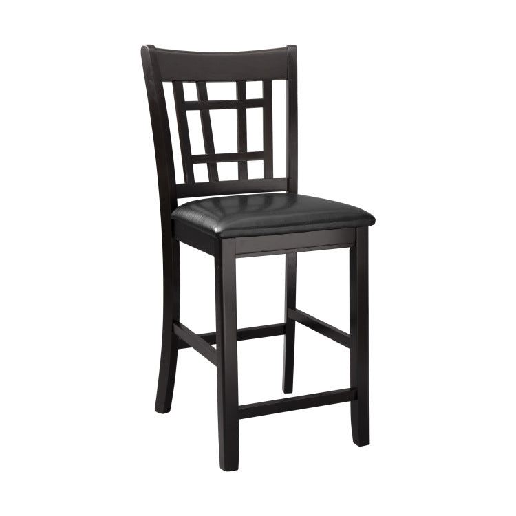 Classic Style Counter Height Chairs 2Pc Dark Cherry Finish Faux Leather Upholstery Dining Furniture