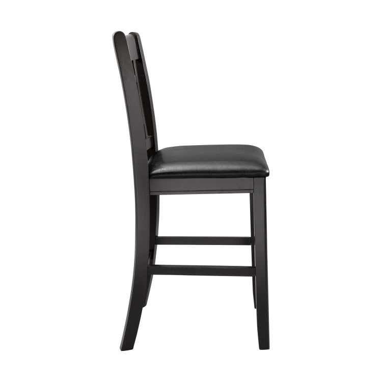 Classic Style Counter Height Chairs 2Pc Dark Cherry Finish Faux Leather Upholstery Dining Furniture
