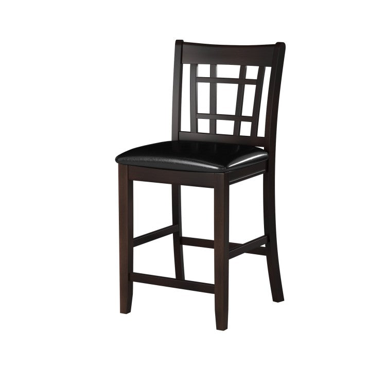 Classic Style Counter Height Chairs 2Pc Dark Cherry Finish Faux Leather Upholstery Dining Furniture