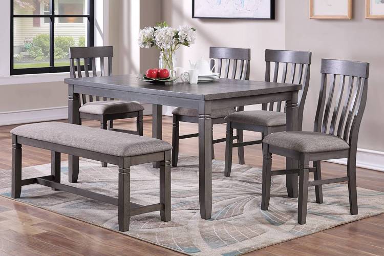 Dining Room Furniture Simple 6Pc Set Dining Table 4X Side Chairs And A Bench Solid Wood And Veneers