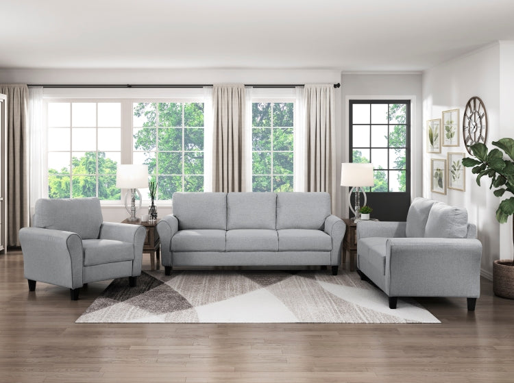 Modern 1Pc Loveseat Dark Gray Textured Fabric Upholstered Rounded Arms Attached Cushions Transitional Living Room Furniture