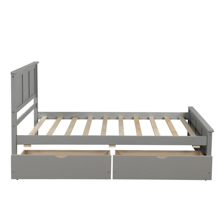 Platform Storage Bed, 2 Drawers With Wheels, Twin Size Frame, Gray