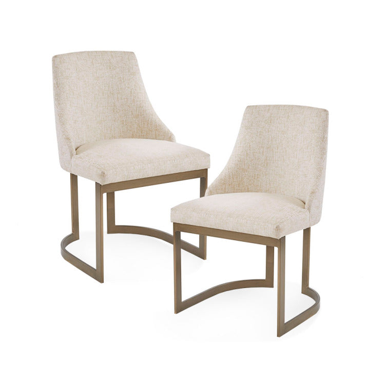 21'' Accent Dining Chairs, Antique Gold Metal Frame Back And Sled Leg Contemporary Modern Style For Kitchen Room, White,Set Of 2