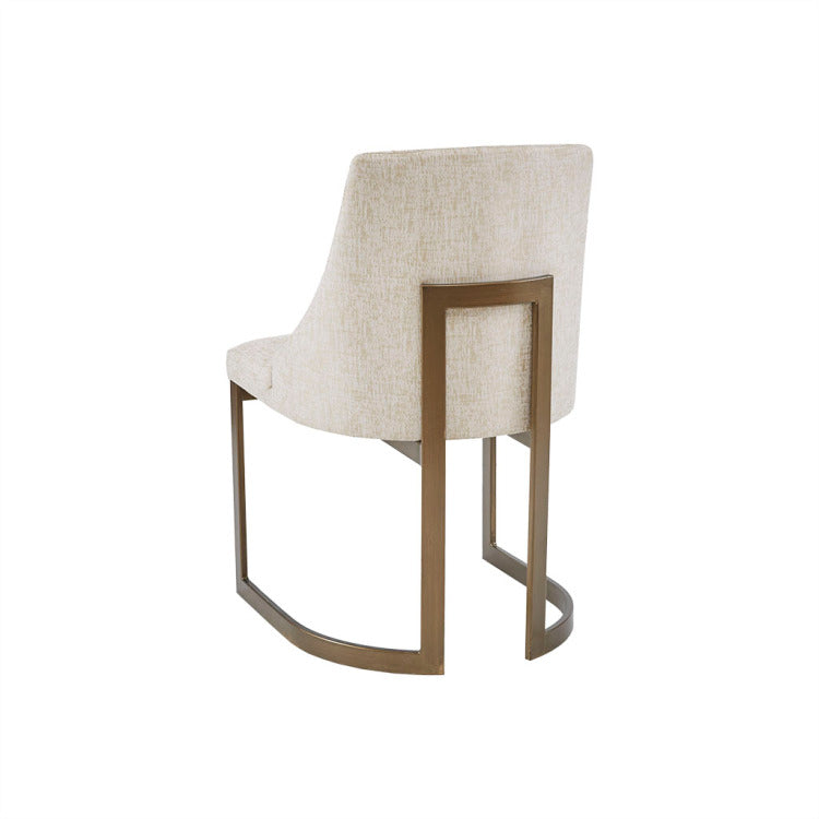 21'' Accent Dining Chairs, Antique Gold Metal Frame Back And Sled Leg Contemporary Modern Style For Kitchen Room, White,Set Of 2