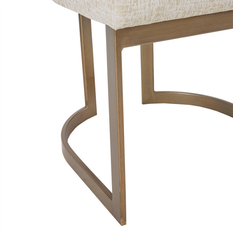 21'' Accent Dining Chairs, Antique Gold Metal Frame Back And Sled Leg Contemporary Modern Style For Kitchen Room, White,Set Of 2