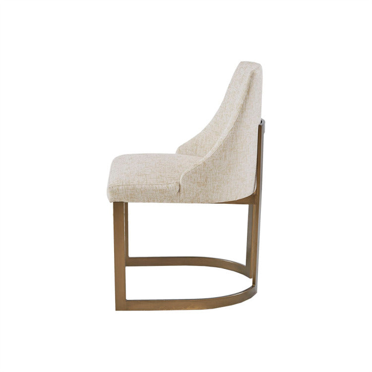 21'' Accent Dining Chairs, Antique Gold Metal Frame Back And Sled Leg Contemporary Modern Style For Kitchen Room, White,Set Of 2