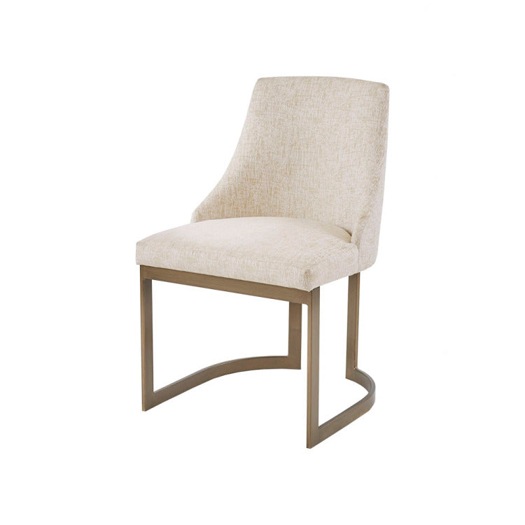 21'' Accent Dining Chairs, Antique Gold Metal Frame Back And Sled Leg Contemporary Modern Style For Kitchen Room, White,Set Of 2