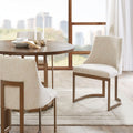 21'' Accent Dining Chairs, Antique Gold Metal Frame Back And Sled Leg Contemporary Modern Style For Kitchen Room, White,Set Of 2