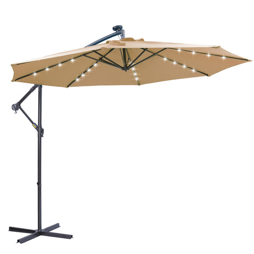 10 Ft Solar Led Patio Outdoor Umbrella Hanging Cantilever Umbrella Offset Umbrella Easy Open Adustment With 32 Led Lights Taupe