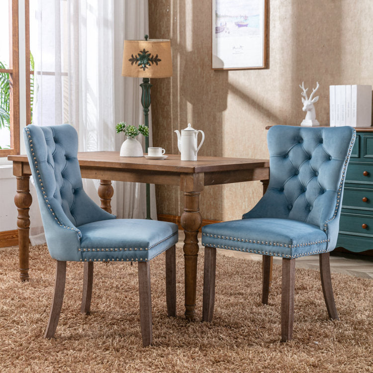 Nikki Collection Modern, High End Tufted Solid Wood Contemporary Velvet Upholstered Dining Chair With Wood Legs Nailhead Trim 2 Pcs Set,Light Blue, Sw2001Lb