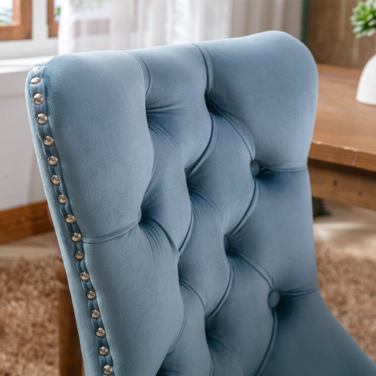 Nikki Collection Modern, High End Tufted Solid Wood Contemporary Velvet Upholstered Dining Chair With Wood Legs Nailhead Trim 2 Pcs Set,Light Blue, Sw2001Lb