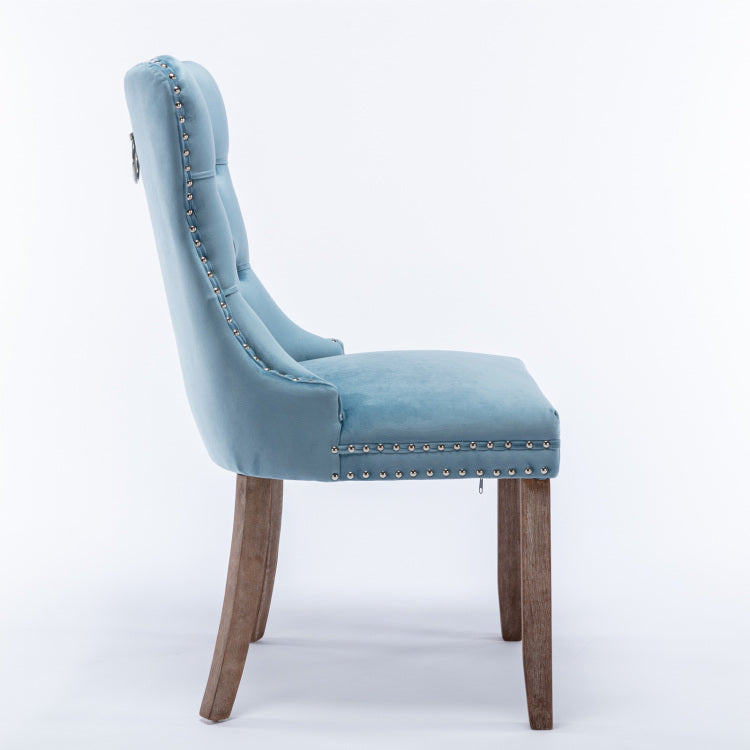 Nikki Collection Modern, High End Tufted Solid Wood Contemporary Velvet Upholstered Dining Chair With Wood Legs Nailhead Trim 2 Pcs Set,Light Blue, Sw2001Lb