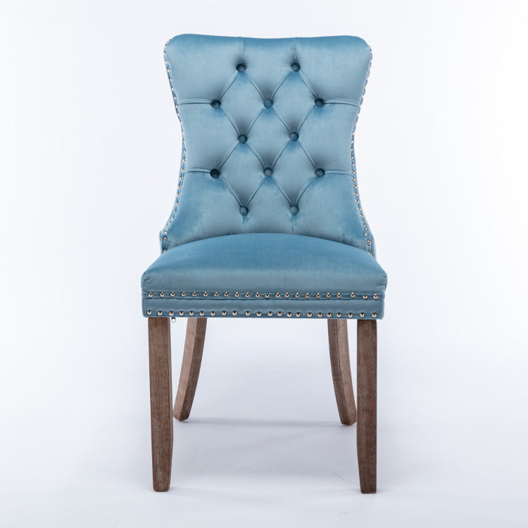 Nikki Collection Modern, High End Tufted Solid Wood Contemporary Velvet Upholstered Dining Chair With Wood Legs Nailhead Trim 2 Pcs Set,Light Blue, Sw2001Lb