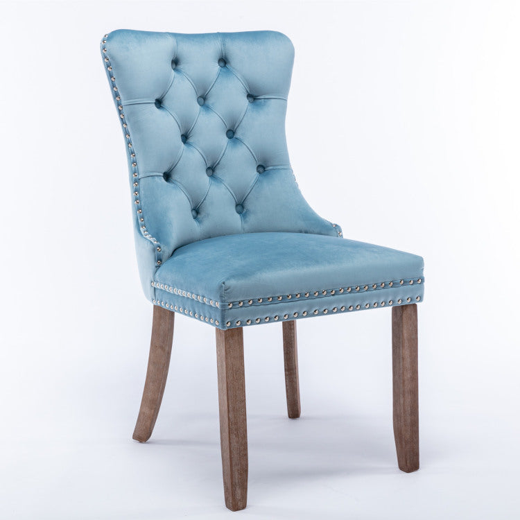 Nikki Collection Modern, High End Tufted Solid Wood Contemporary Velvet Upholstered Dining Chair With Wood Legs Nailhead Trim 2 Pcs Set,Light Blue, Sw2001Lb