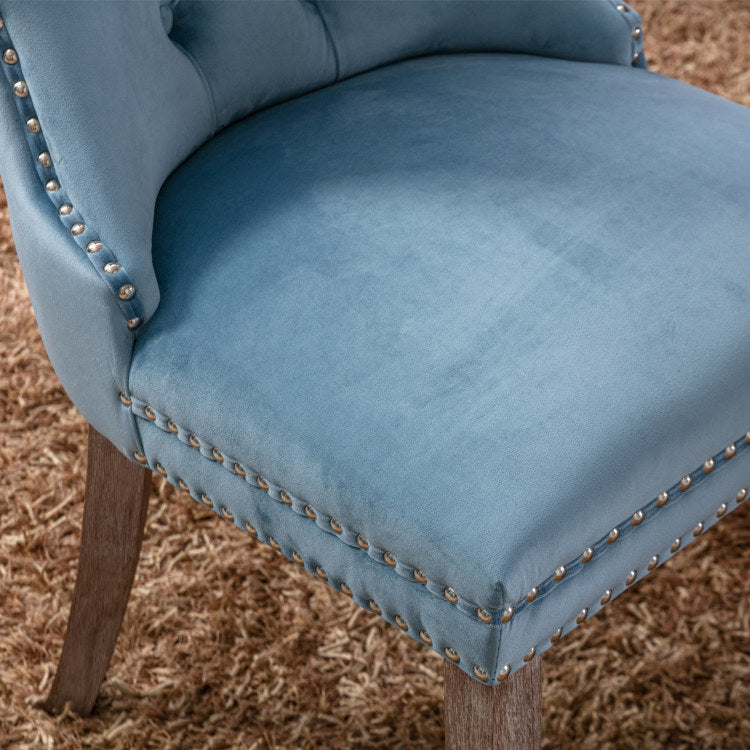 Nikki Collection Modern, High End Tufted Solid Wood Contemporary Velvet Upholstered Dining Chair With Wood Legs Nailhead Trim 2 Pcs Set,Light Blue, Sw2001Lb