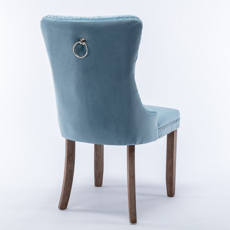 Nikki Collection Modern, High End Tufted Solid Wood Contemporary Velvet Upholstered Dining Chair With Wood Legs Nailhead Trim 2 Pcs Set,Light Blue, Sw2001Lb